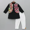 Outlet Abstract Printed Jacket Style Black Kurta And Pyjama BOY Indian Ethnic Wear | Ethnic Sets