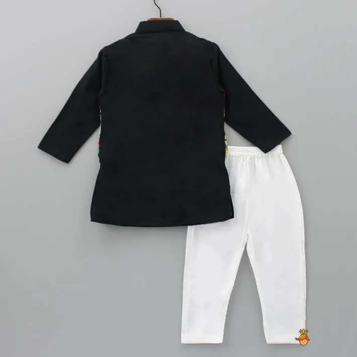 Outlet Abstract Printed Jacket Style Black Kurta And Pyjama BOY Indian Ethnic Wear | Ethnic Sets