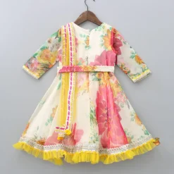 Online Adorable Blooming Flowers Printed Asymmetric Ruffle Hem Anarkali With Pearls Lace Detail Attached Dupatta Ethnic Wear | Sarees & Anarkalis