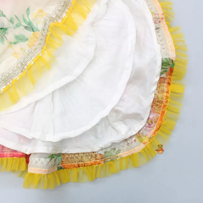 Online Adorable Blooming Flowers Printed Asymmetric Ruffle Hem Anarkali With Pearls Lace Detail Attached Dupatta Ethnic Wear | Sarees & Anarkalis