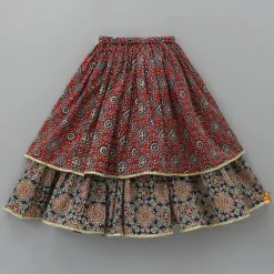 Discount Ajrakh Printed Layered Top With Lehenga Ethnic Wear | Lehengas & Ghagras
