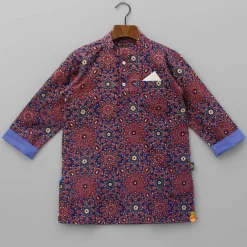 Sale Ajrakh Printed Patch Pocket Detail Kurta BOY Twinning Sets | Indian Ethnic Wear