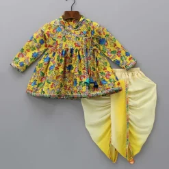 Sale Angarkha Style Floral Printed Multicolour Kurta And Dhoti BOY Indian Ethnic Wear | Ethnic Sets
