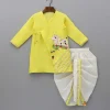 Online Animal Embroidered Angarkha Style Yellow Kurta With Lace Work Dhoti BOY Indian Ethnic Wear | Ethnic Sets