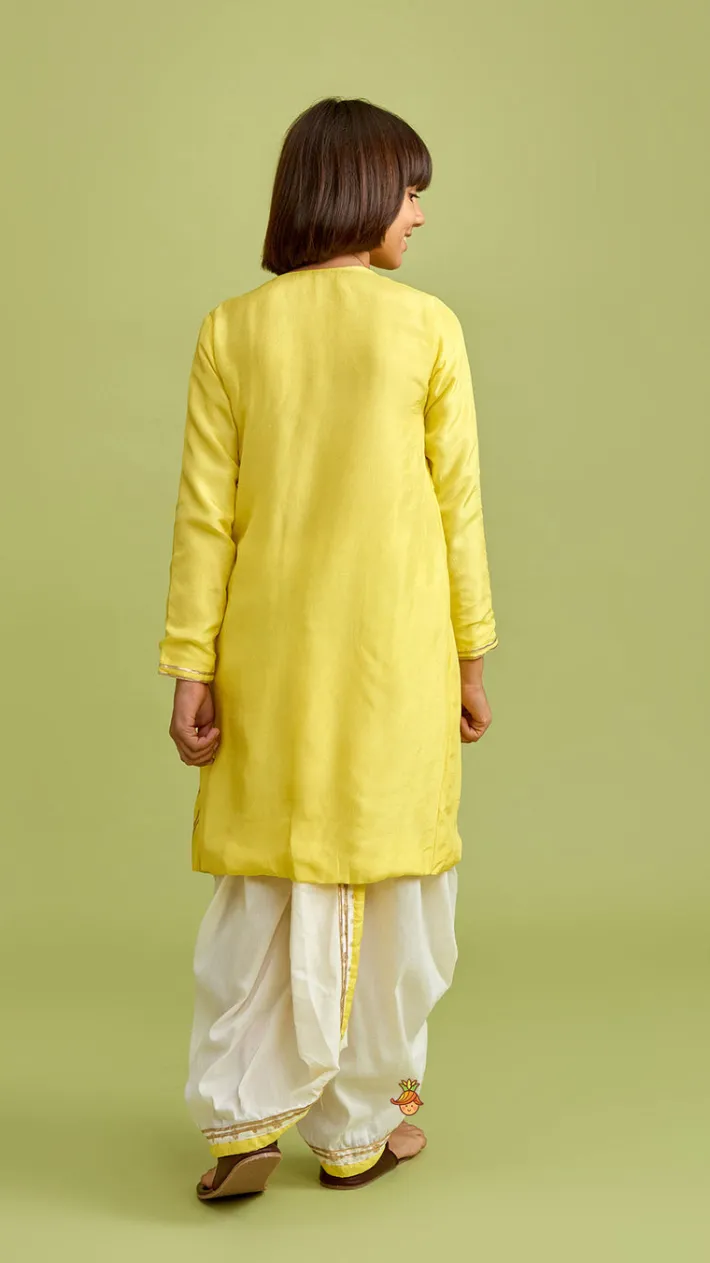 Online Animal Embroidered Angarkha Style Yellow Kurta With Lace Work Dhoti BOY Indian Ethnic Wear | Ethnic Sets