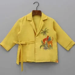 New Animal Embroidered Front Overlap Shirt With Tie-Ups And Pant Dresses & Sets | Sets