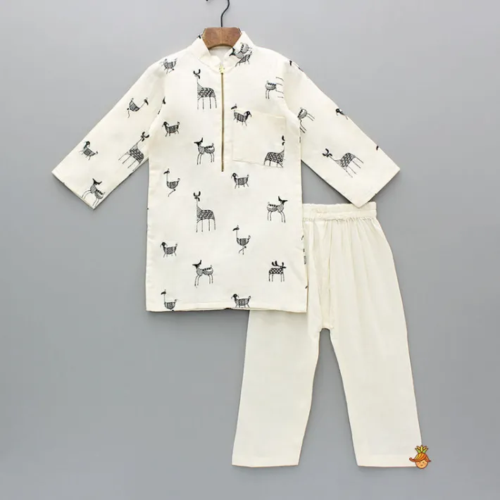 Outlet Animal Embroidered Kurta With Pyjama BOY Twinning Sets | Indian Ethnic Wear