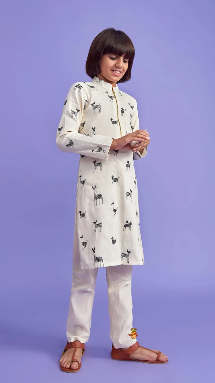 Outlet Animal Embroidered Kurta With Pyjama BOY Twinning Sets | Indian Ethnic Wear