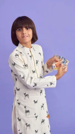Outlet Animal Embroidered Kurta With Pyjama BOY Twinning Sets | Indian Ethnic Wear