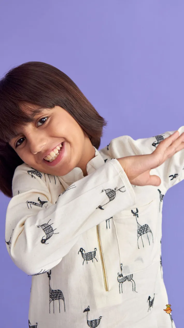 Outlet Animal Embroidered Kurta With Pyjama BOY Twinning Sets | Indian Ethnic Wear