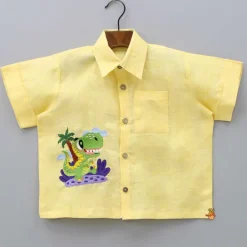 Best Animal Embroidered Yellow Shirt And Shorts BOY Sets