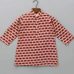 Outlet Animal Printed Kurta With Ethnic Jacket And Black Churidar BOY Indian Ethnic Wear | Ethnic Sets
