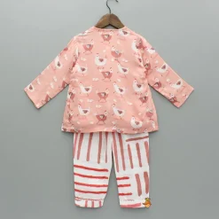 Clearance Animal Printed Peach Bamboo Fabric Top And Pyjama Sleepwear