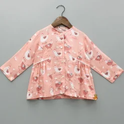 Clearance Animal Printed Peach Bamboo Fabric Top And Pyjama Sleepwear