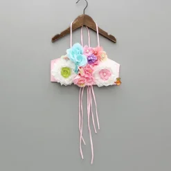 New Artificial Flowers Embellished Halter Neck Top And Multicoloured Skirt Dresses & Sets | Sets