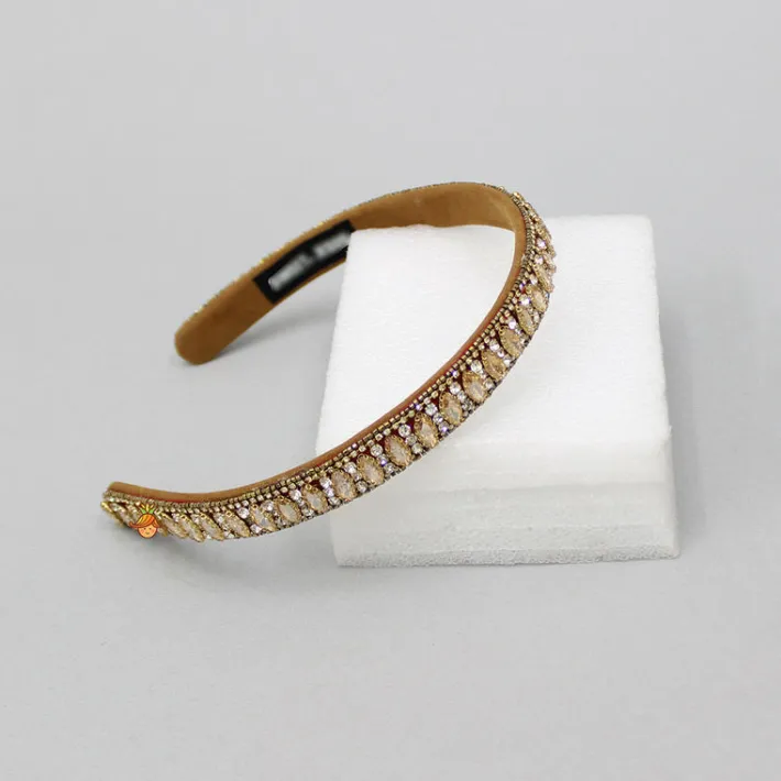 Best Artificial Stones And Cut Dana Embroidered Brown Hairband Hair Accessories | Hair Bands