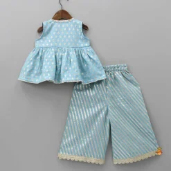 Online Ash Blue Front Slit Top And Flared Palazzo Ethnic Wear | Palazzos & Shararas