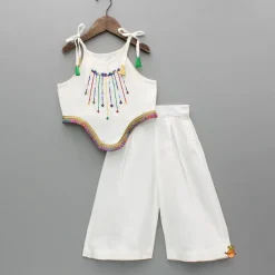 Clearance Asymmetric Multicolour Embroidered Top With Palazzo Ethnic Wear | Palazzos & Shararas