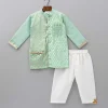 Fashion Attached Flap Patch Pocket Green Kurta And Off White Pyjama BOY Indian Ethnic Wear | Ethnic Sets