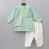 Clearance Attached Flap Patch Pocket Green Kurta And Off White Pyjama BOY Indian Ethnic Wear | Ethnic Sets
