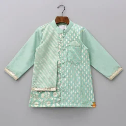 Clearance Attached Flap Patch Pocket Green Kurta And Off White Pyjama BOY Indian Ethnic Wear | Ethnic Sets