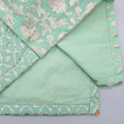 Fashion Attached Flap Patch Pocket Green Kurta And Off White Pyjama BOY Indian Ethnic Wear | Ethnic Sets