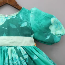 Clearance Balloon Sleeves Floral Printed Green Dress Dresses & Sets | Dresses