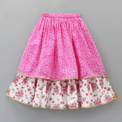 Sale Bandhani And Floral Printed Tie Up Strap Top And Lehenga Ethnic Wear | Lehengas & Ghagras