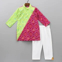 Online Bandhani And Leheriya Dual Printed Kurta With Pyjama BOY Twinning Sets | Indian Ethnic Wear
