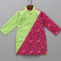 Online Bandhani And Leheriya Dual Printed Kurta With Pyjama BOY Twinning Sets | Indian Ethnic Wear