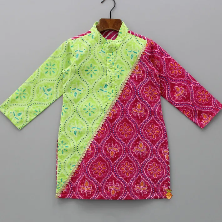 Online Bandhani And Leheriya Dual Printed Kurta With Pyjama BOY Twinning Sets | Indian Ethnic Wear