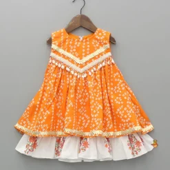 New Bandhani Floral Printed Layered Kurti With Tiered Style Sharara And Dupatta Ethnic Wear | Palazzos & Shararas