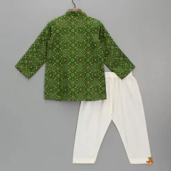 Discount Bandhani Printed Green Kurta And Pyjama BOY Indian Ethnic Wear | Ethnic Sets