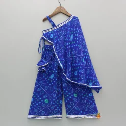 New Bandhani Printed One-Shoulder Drape Top And Flared Palazzo Ethnic Wear | Palazzos & Shararas