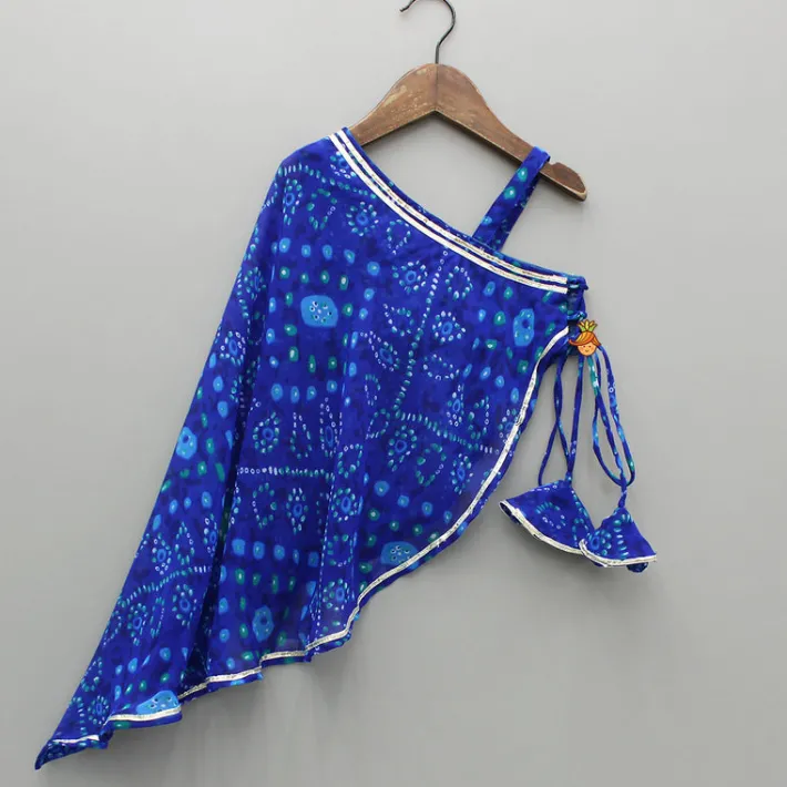 New Bandhani Printed One-Shoulder Drape Top And Flared Palazzo Ethnic Wear | Palazzos & Shararas