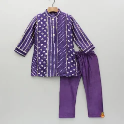 Clearance Bandhani Printed Purple Kurta And Pyjama BOY Indian Ethnic Wear | Ethnic Sets