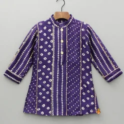 Clearance Bandhani Printed Purple Kurta And Pyjama BOY Indian Ethnic Wear | Ethnic Sets