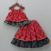Online Bandhani Printed Red And Black Layered Top With Lehenga Ethnic Wear | Lehengas & Ghagras
