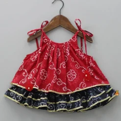 Online Bandhani Printed Red And Black Layered Top With Lehenga Ethnic Wear | Lehengas & Ghagras