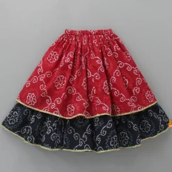Online Bandhani Printed Red And Black Layered Top With Lehenga Ethnic Wear | Lehengas & Ghagras