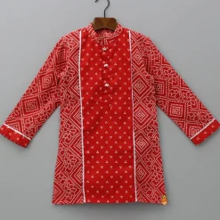 Fashion Bandhani Printed Red Kurta And Pyjama BOY Twinning Sets | Indian Ethnic Wear