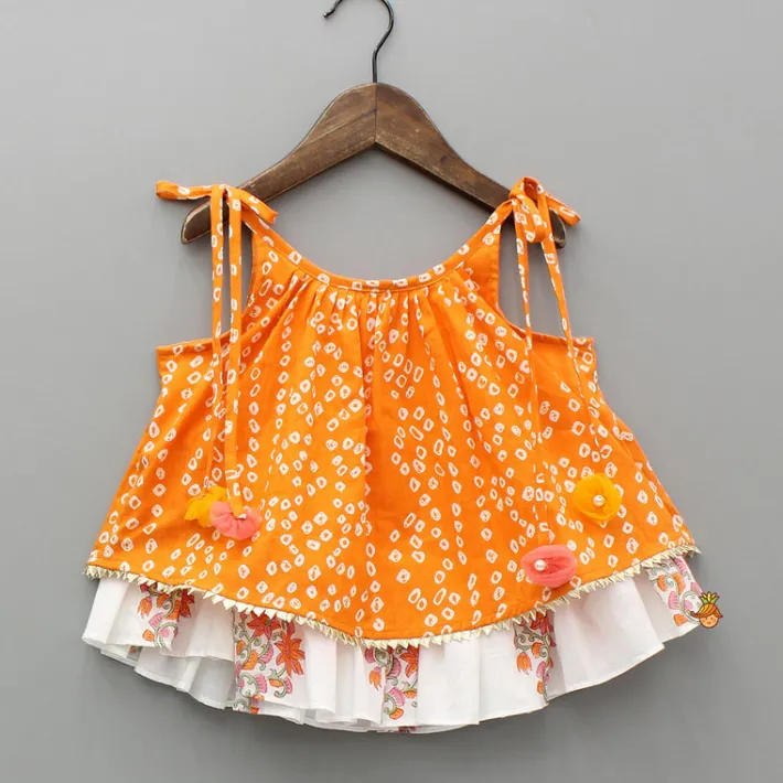 Fashion Bandhani Printed Tie Up Strap Top And Lehenga Ethnic Wear | Lehengas & Ghagras