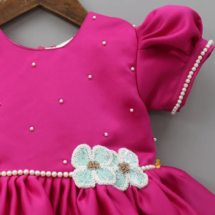 Outlet Bead And Sequin Embroidered Floral Patch Work Hot Pink Dress Dresses & Sets | Dresses