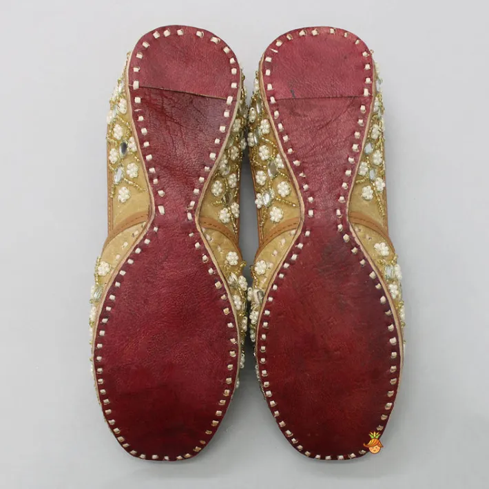 Clearance Beaded And Pearls Detailed Mirror Work Jutti Shoes