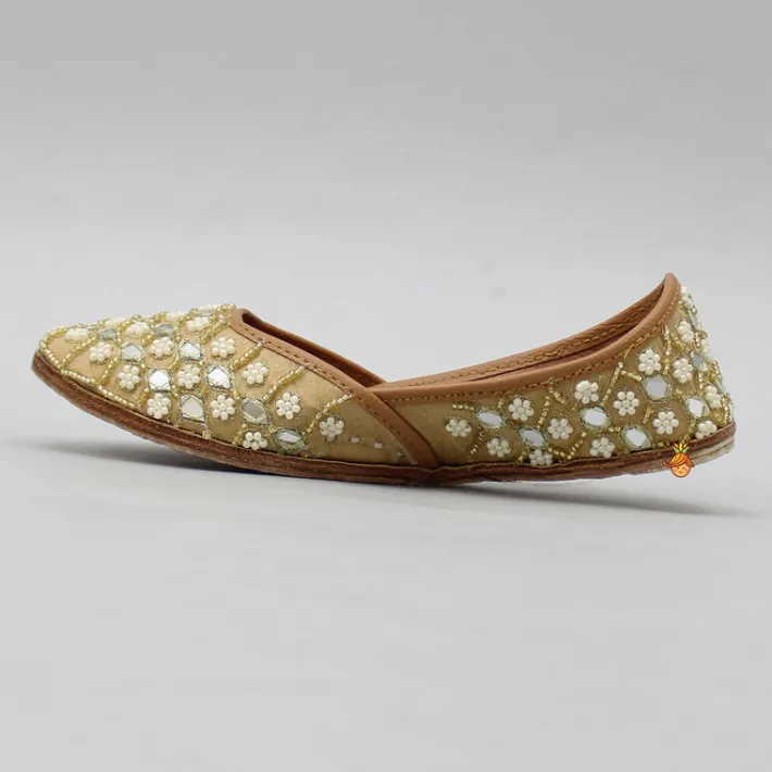Clearance Beaded And Pearls Detailed Mirror Work Jutti Shoes