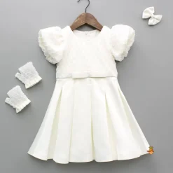 Hot Beaded Puff Sleeve Sequin Dress With Matching Bow Hair Clip And Gloves Dresses & Sets | Dresses