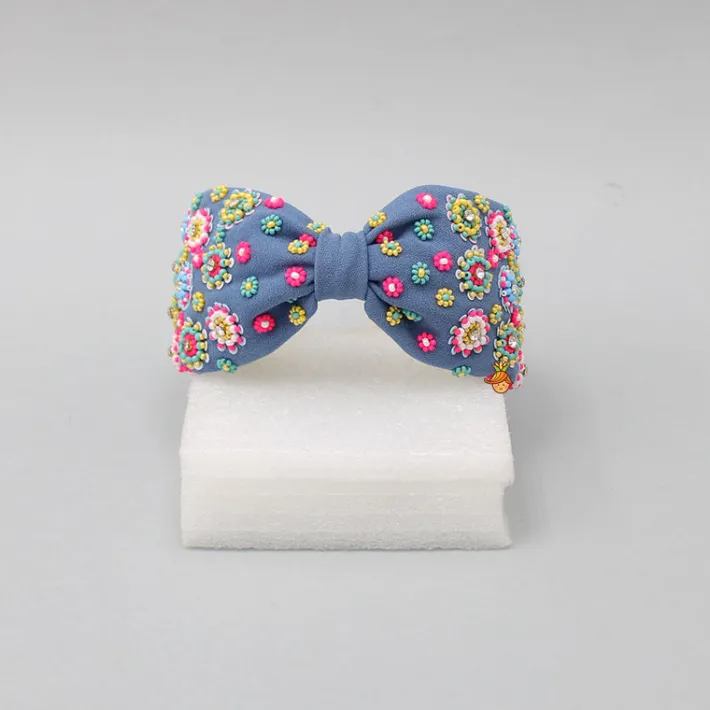 Sale Beads Hand Embroidered Knot Detail Blue Hair Band Hair Accessories | Hair Bands