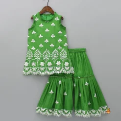 Online Beautiful Faux Mirror Work Green Kurti And Pleated Sharara Ethnic Wear | Palazzos & Shararas