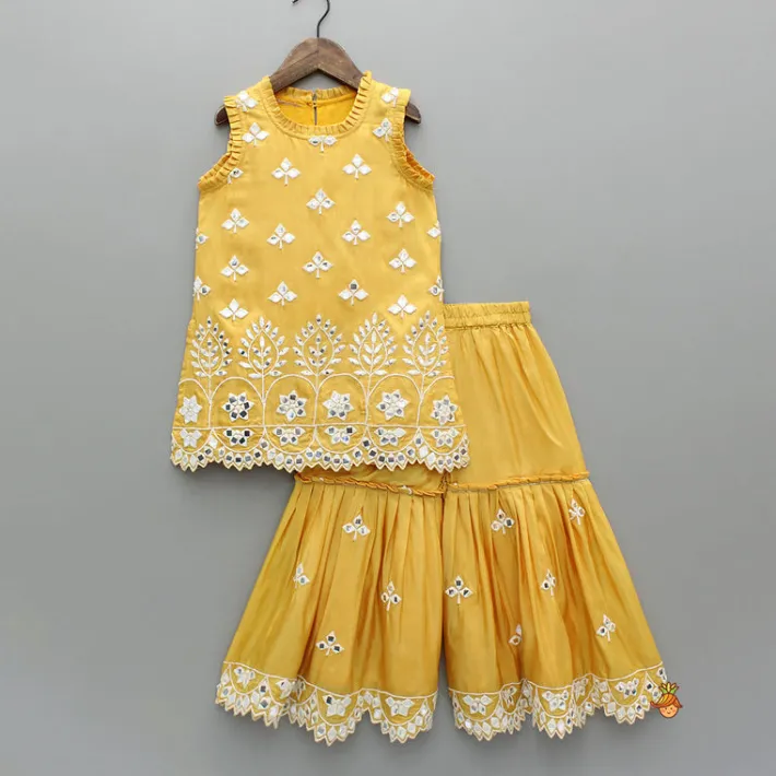 Discount Beautiful Faux Mirror Work Kurti And Pleated Sharara Ethnic Wear | Palazzos & Shararas