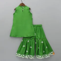 Online Beautiful Faux Mirror Work Green Kurti And Pleated Sharara Ethnic Wear | Palazzos & Shararas